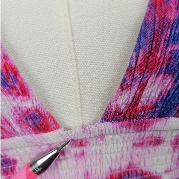 Forever 21 Tie Dye Halter Maxi Dress Pastel Pink Purple White Boho Smocked Waist - Picture 9 of 9